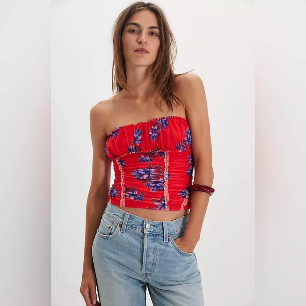 NWOT free people Scottie Printed Tube Top, Red Floral, Size Medium